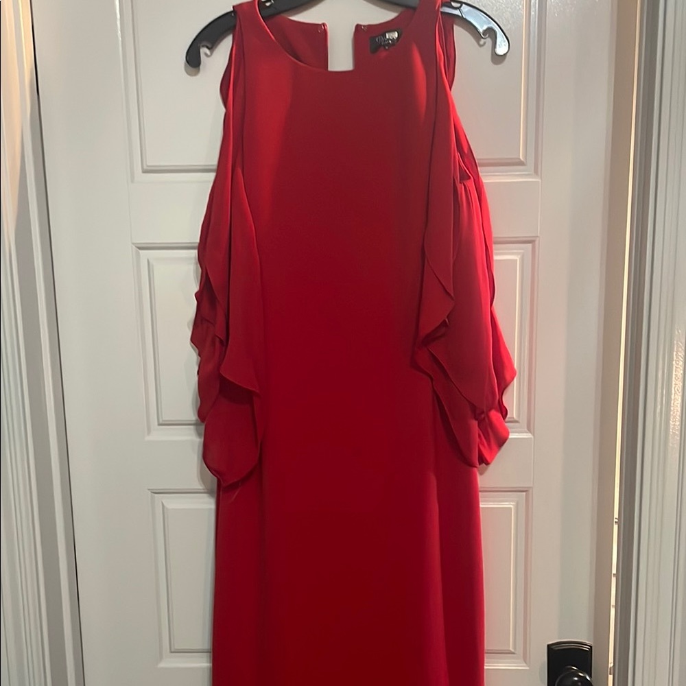 Red Cold Shoulder Flutter Sleeve Cocktail Dress